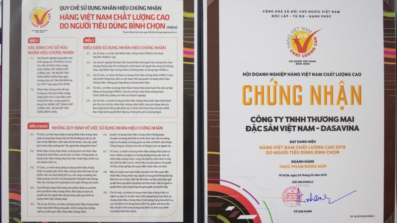 Chứng nhận hàng Việt Nam chất lượng cao 2019 do người tiêu dùng bình chọn